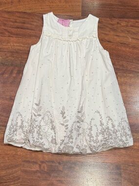 Cutey Couture - White Floral Border Tank Dress with Bubble Hem and Gray Flowers